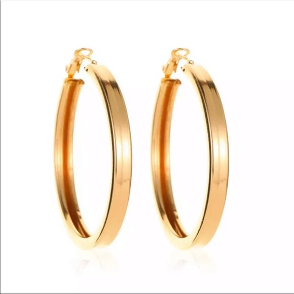 New Hoop Earrings 18k Gold Plated Smooth for Women - Picture 2 of 3